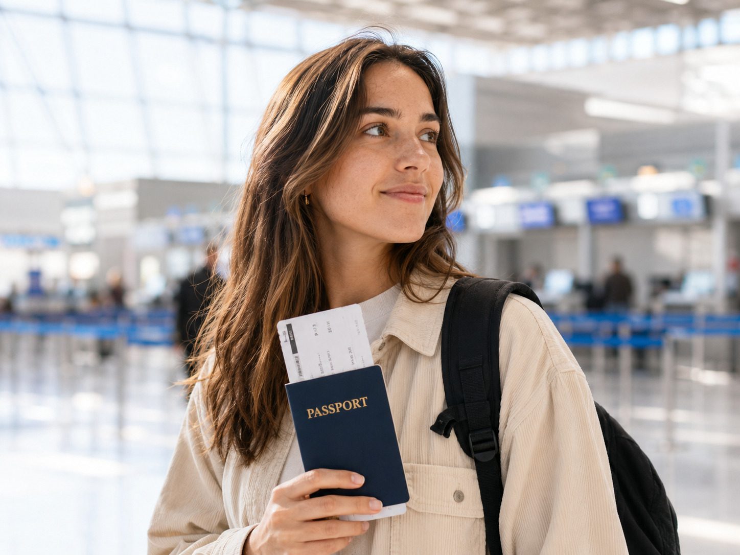 A Woman At Airport Holding Passport