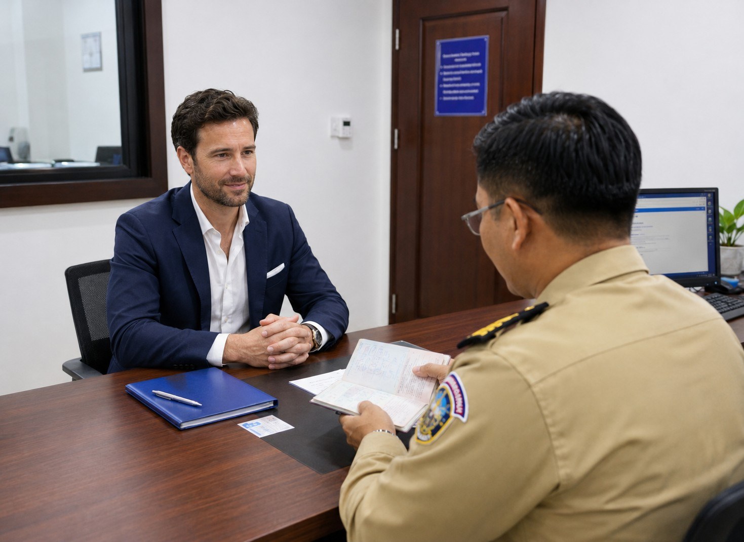 An Presenting Documents To A Cambodian Official