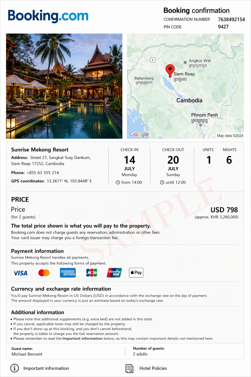 Cambodia Booking Sample