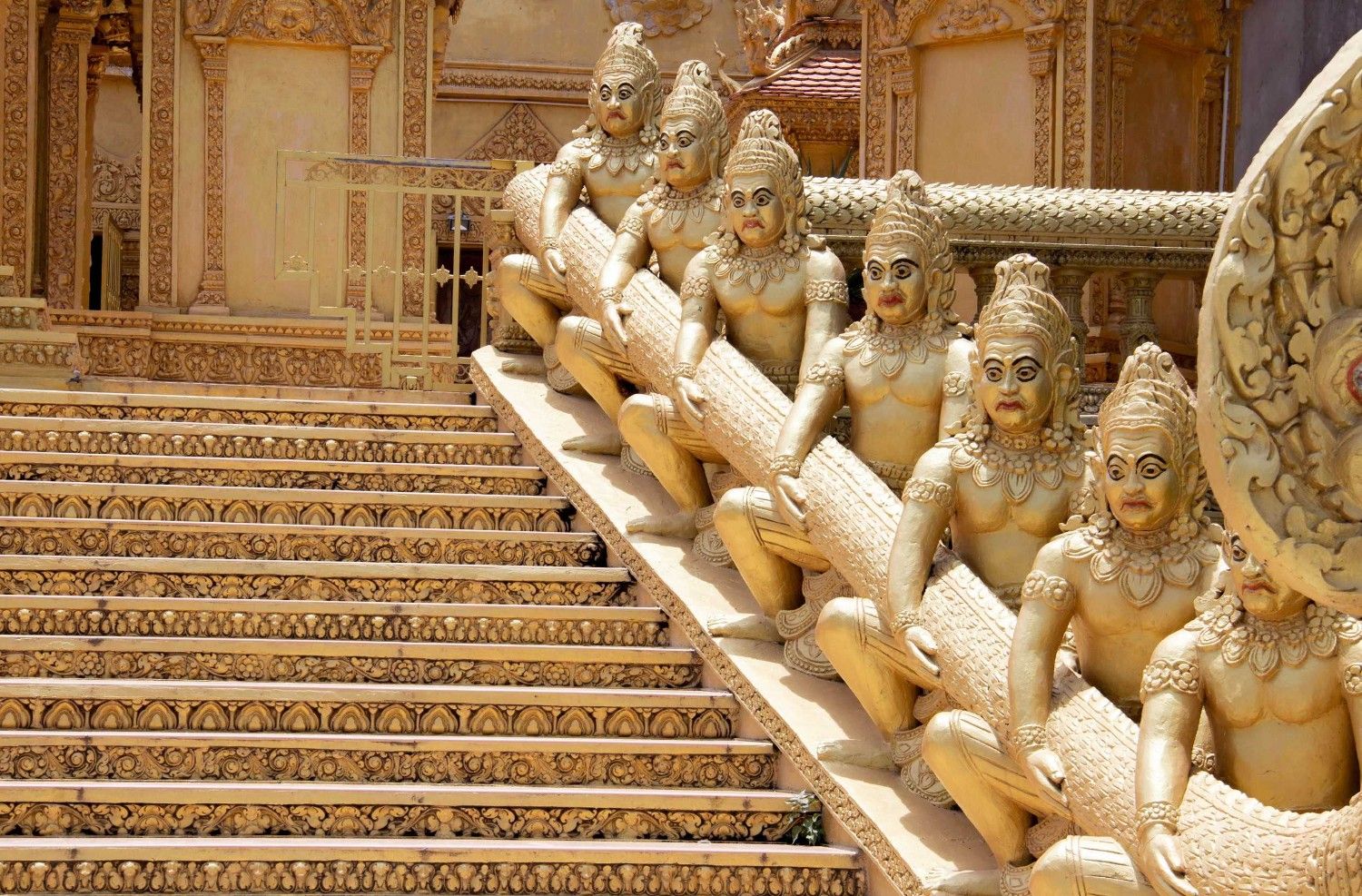 Golden Statues Near Golden Temple In Phnom Penh