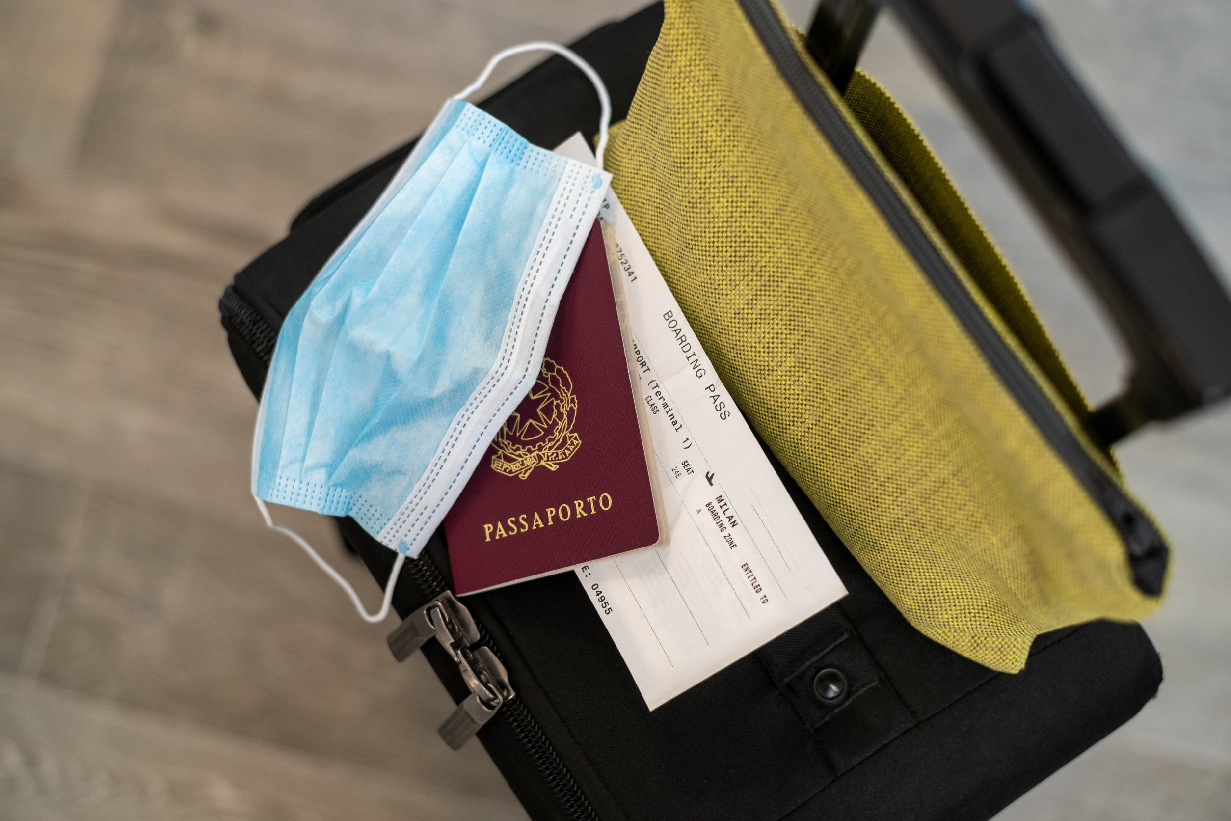 luggage trolley bag ready to a new travel during covid